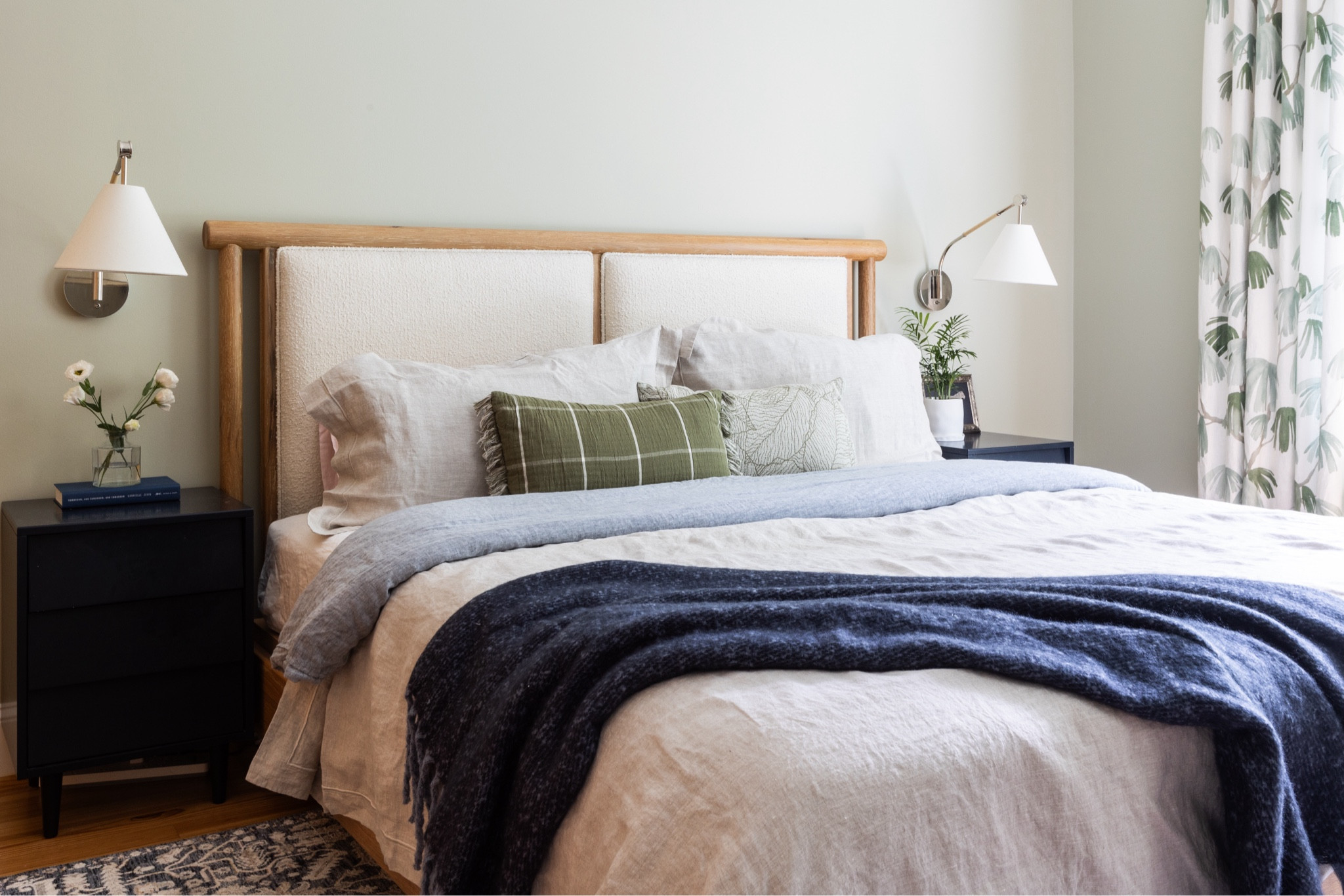 Primary bedroom, earthy, greens, navy blues, patterns

#LTKHome