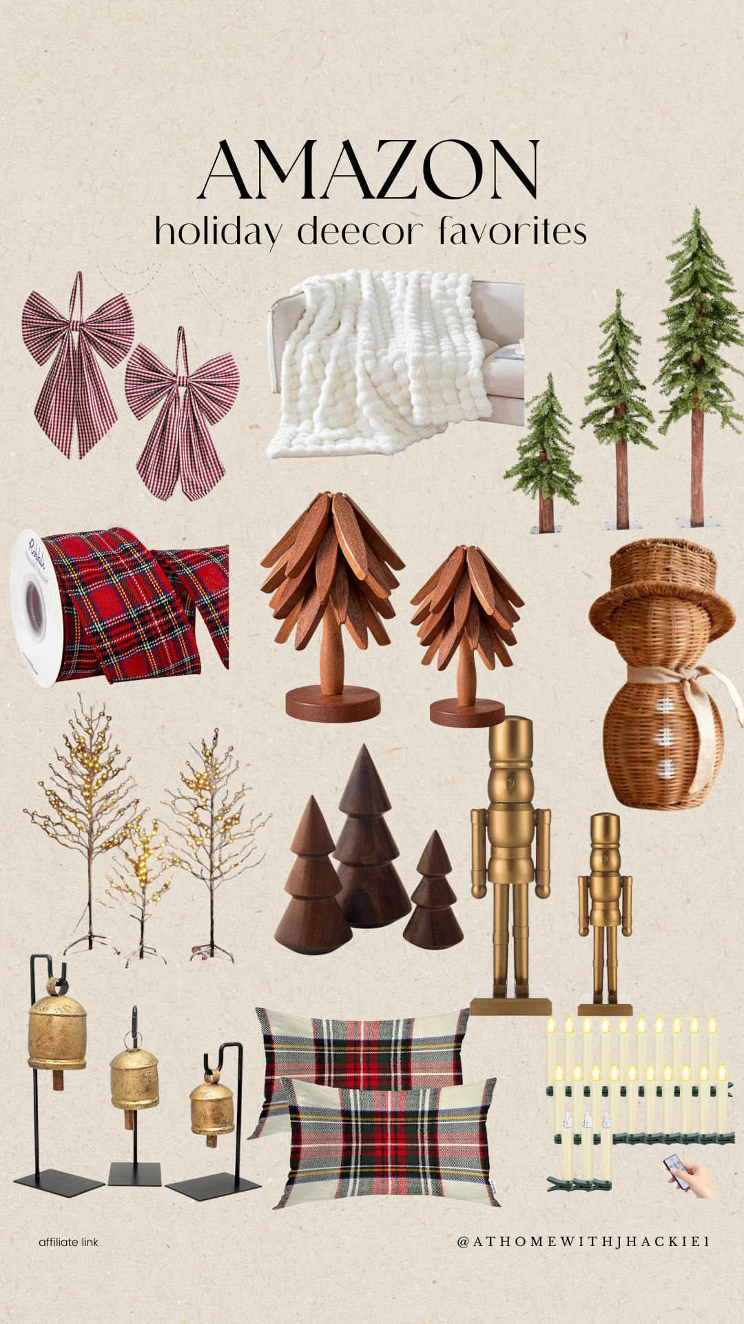 Amazon holiday decor, christmas decor amazon, plaid ribbon amazon, holiday throw blanket, wooden christmas trees, wicker snowman, gold bells decor, christmas pillow covers, holiday candles window lights, rustic christmas decor, neutral holiday decor, scandinavian christmas finds, amazon winter decor, cozy holiday home, jhackie holiday favorites 

 

#LTKGiftGuide #LTKHoliday #LTKHome