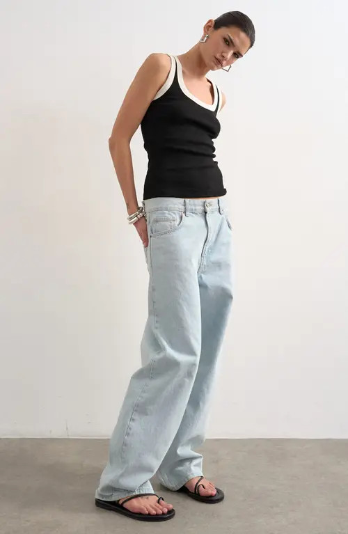 Topshop Scoop Neck Stretch Cotton Rib Tank in Black at Nordstrom, Size Small | Nordstrom