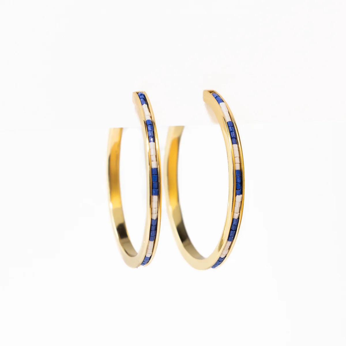 Lulu Hoop Earring Brass With Chanel Of Seed Bead Navy | INK+ALLOY