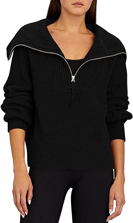 LILLUSORY Women's Half Zip Cropped Sweater Fall Long Sleeve Waffle Knit Collar Pullover Casual To... | Amazon (US)