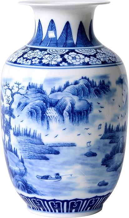 Blue and White Vintage Vase Chinoiserie Farmhouse Decorative Vases Flower Terracotta pots for Tab... | Amazon (US)