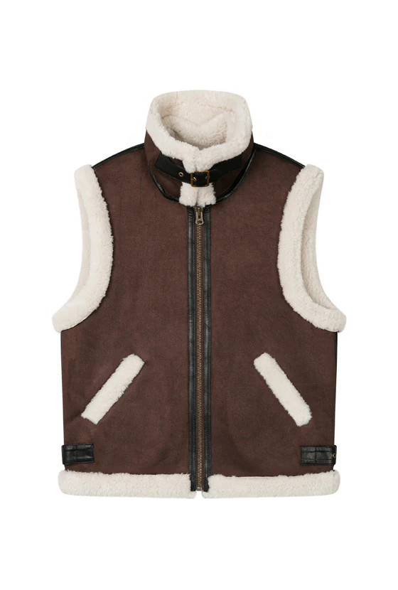 Camilla Shearling Vest Jacket - Chocolate | Petite Studio NYC