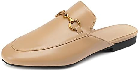 Arqa Mules for Women Almond Toe Leather Flats Slip-on Comfort Backless Loafers Buckle Mule Shoes | Amazon (US)