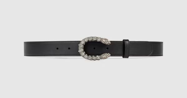 Leather belt with crystal Dionysus buckle | Gucci (US)