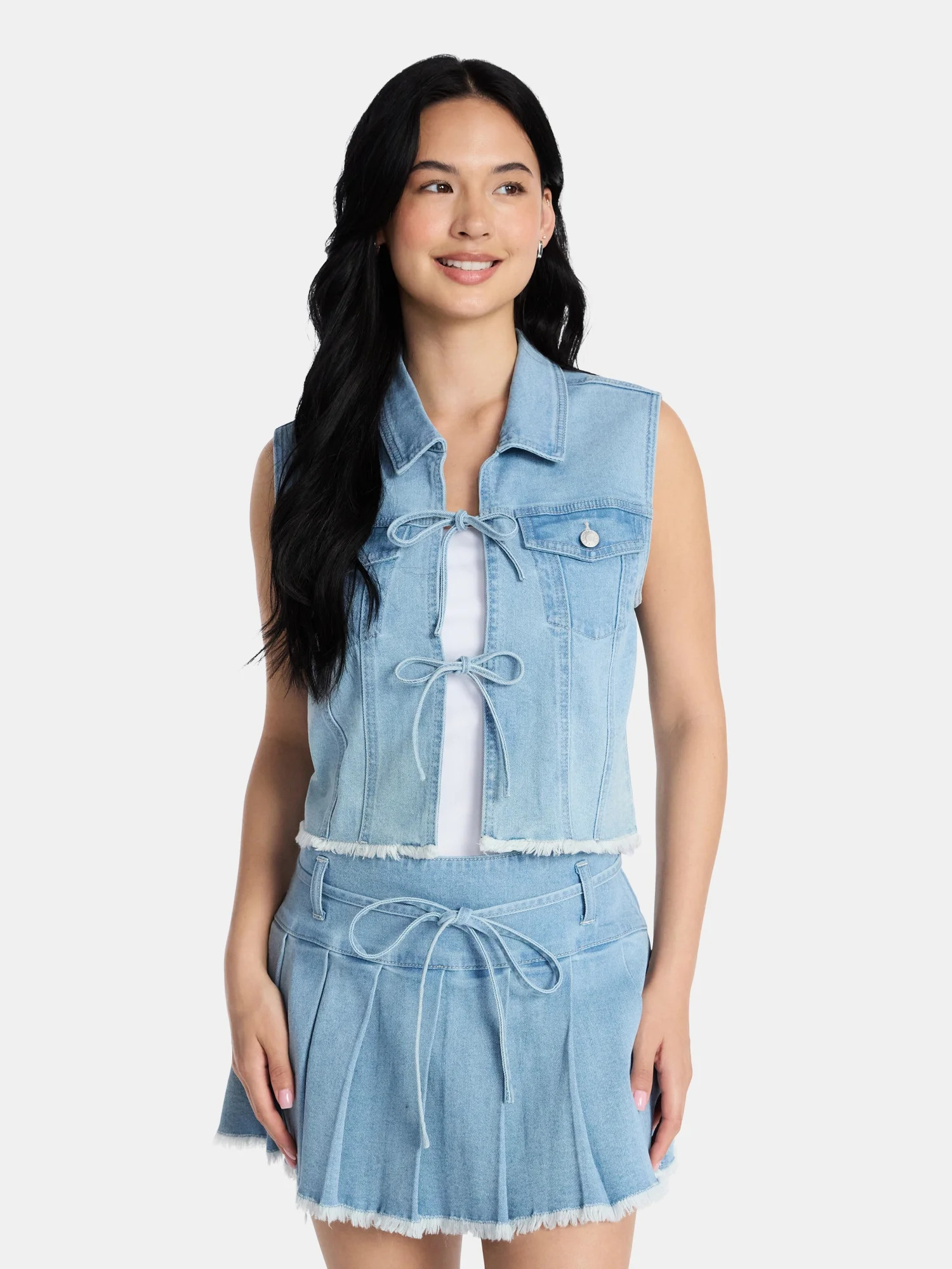 Madden NYC Women\u2019s Tie Front Denim Vest, Sizes XXS-XXL - Walmart.com | Walmart (US)