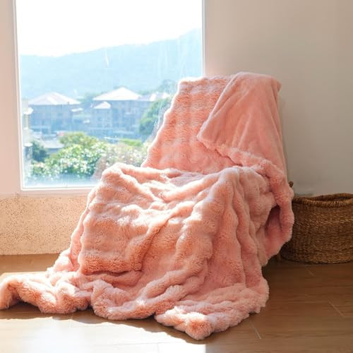 GHOJYFM Faux Fur Throw Blanket for Couch, Pink Fluffy Furry Blanket for Sofa Bedroom, Cute Bubble Texture Warm Fleece Bed Throws, 63"x79" | Amazon (US)