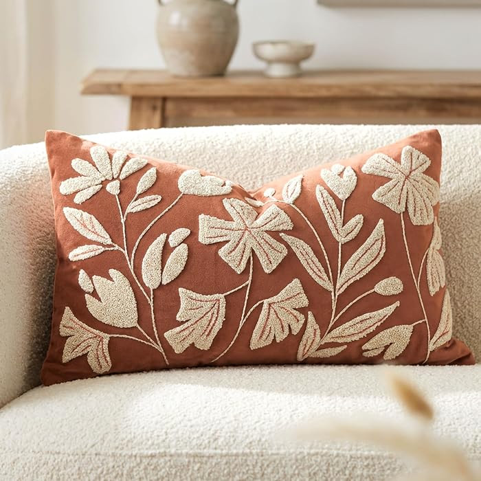 BlissBlush 12x20 Lumbar Pillow Cover, Brick Red Rectangular Decorative Throw Pillowcase for Couch... | Amazon (US)