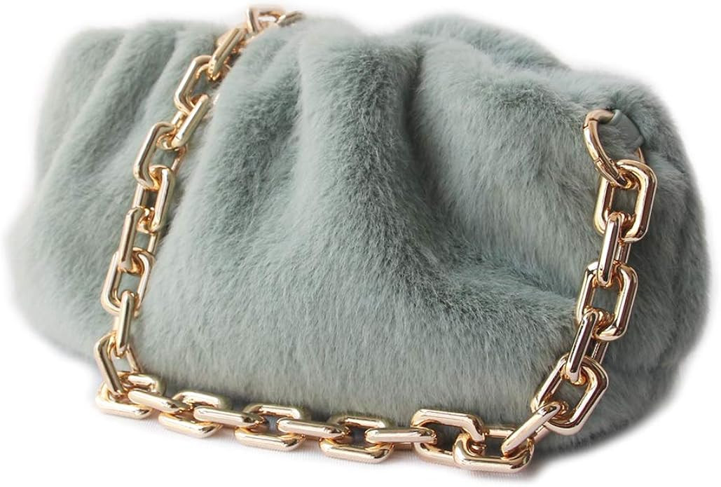 Women cloud-shape dumpling bags | Faux Fur and Fuzzy Purse | zinc alloy Shoulder Strap Evening Ha... | Amazon (US)