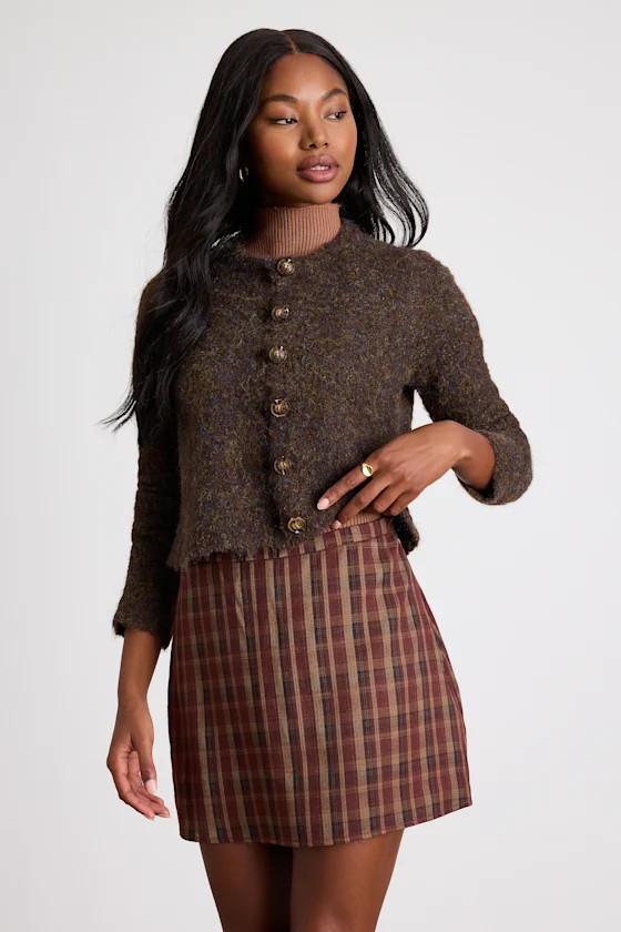 Sursha Brown Plaid Mid-Rise Mini Skirt | Lulus