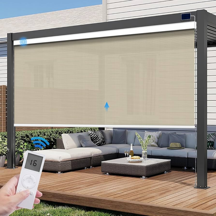 Tokblind Motorized Outdoor Roller Shade with Remote Control, Light Filtering Electric Exterior So... | Amazon (US)