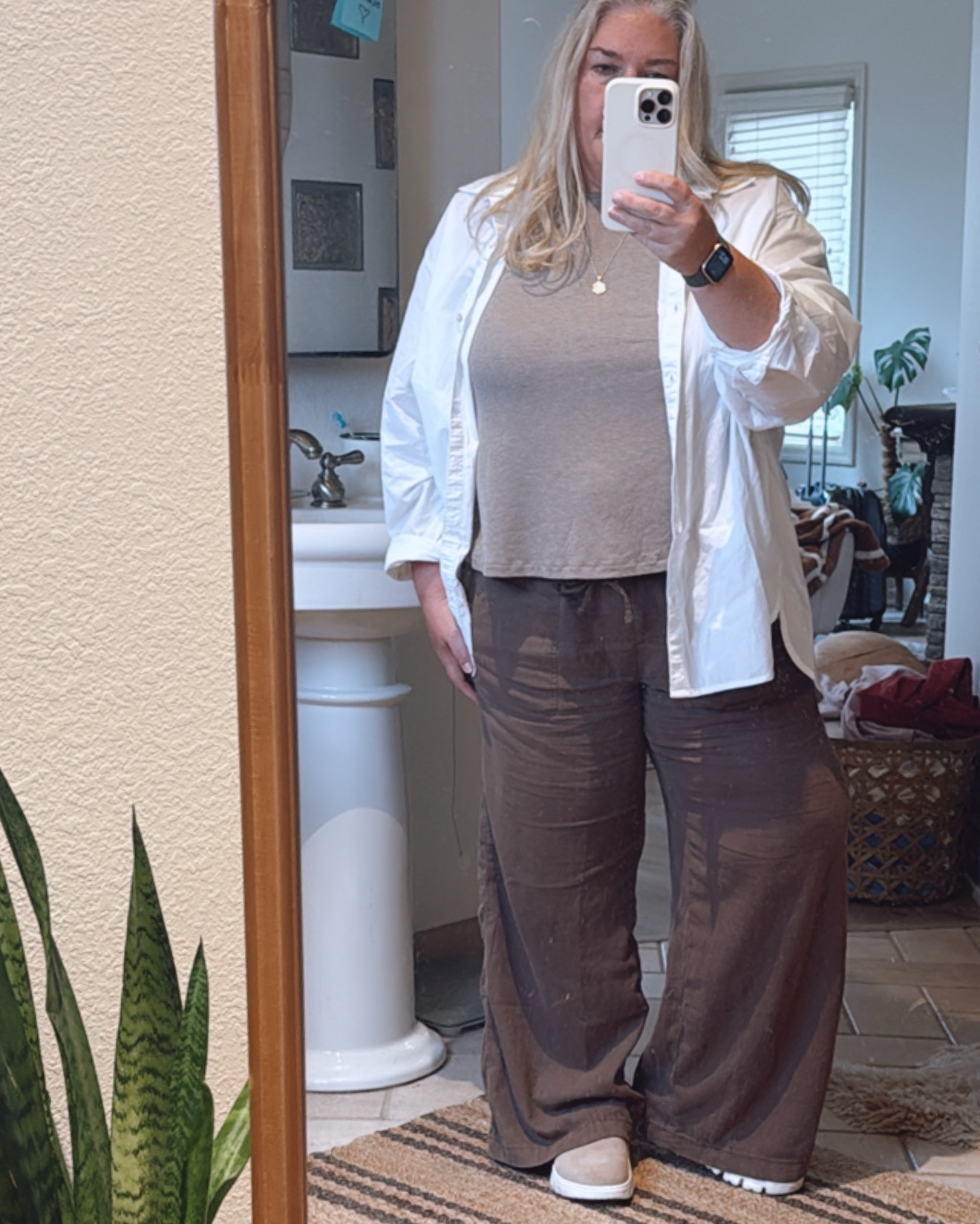 Vacation Outfit number 1…
These linen pants from AE are so good! Wearing a size Large! Paired with swing tank top size xl and Aerie button down size XL. #vacationoutfits #springoutfitinspo #linenpants 

#LTKTravel #LTKOver40 #LTKMidsize