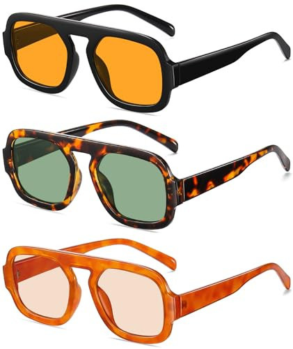 YMRFW Retro Square Aviator Sunglasses for Women Men 70s Vintage style Shades Trendy Flat Top UV Protection Sun Glasses | Amazon (US)