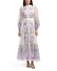 Balloon Sleeve Floral Print Maxi Dress With Lace Trim | TJ Maxx