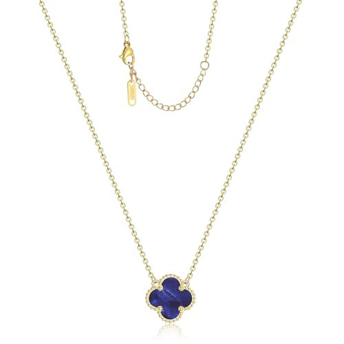 AIPPK Clover Pendant Necklace for Women 18K Gold Plated Four Leaf Clover Necklace Lucky Simple Jewelry Gifts for Women (Dark blue) | Amazon (US)