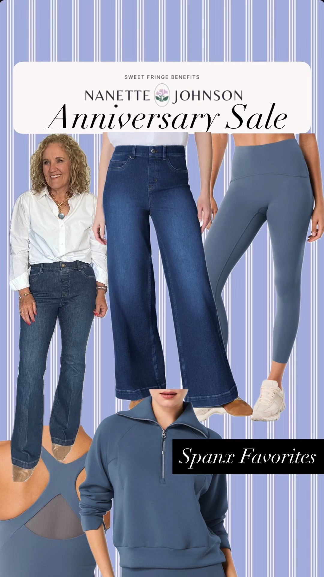 Spanx favorites on the Nordstrom Anniversary Sale!
Both the flare and the wide leg are in a classic blue wash great for work and elevated looks. They’re pull on. Required a little shimmy but wow feels so good. 
I wear a medium petite. Size up in the flares if inbetween 
Booty boots leggings medium 
I like the 1/2 zip oversized so I get a large. 
#ltknordstrom 

#LTKOver40 #LTKPetite #LTKSaleAlert