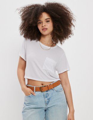 AE Cropped Soft & Sexy Pocket Tee | American Eagle Outfitters (US & CA)