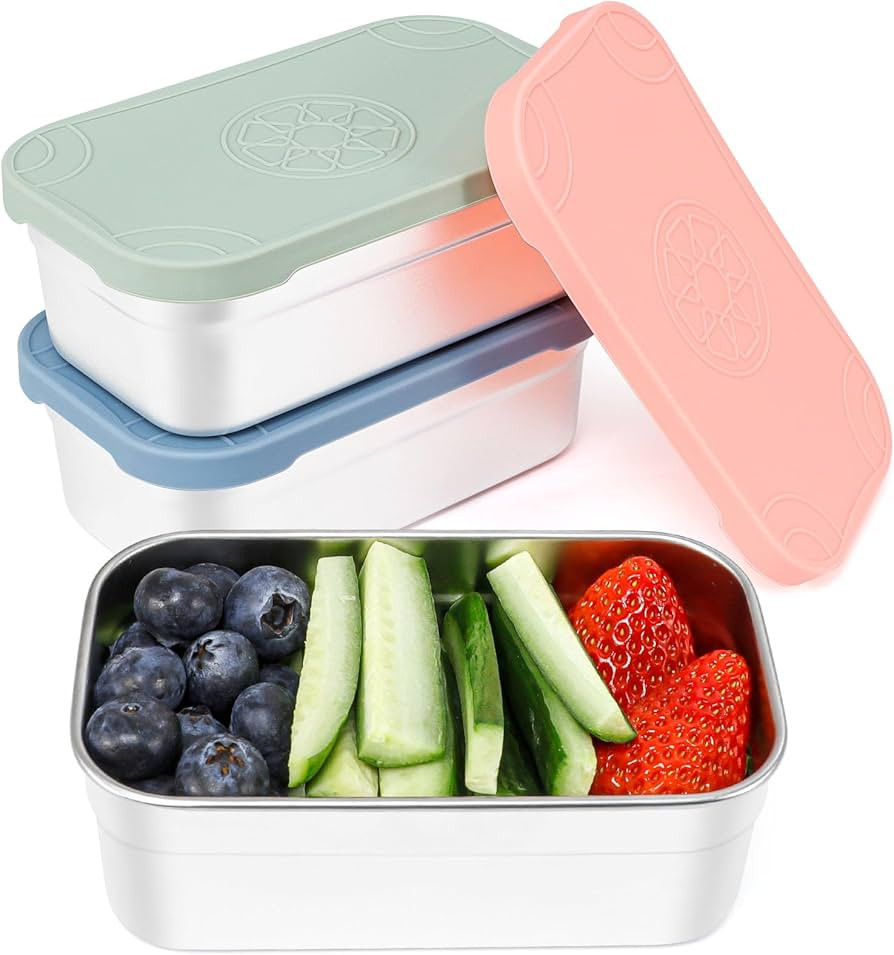 Caperci 3-Pack Large Stainless Steel Snack Containers with Silicone Lids - 15oz Reusable Small Fo... | Amazon (US)
