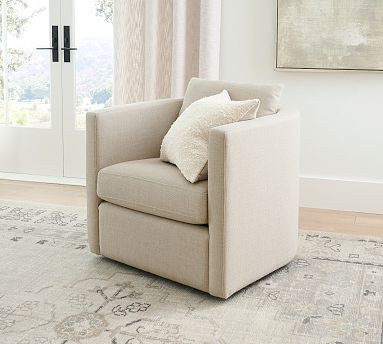 Ayden Barrel Arm Upholstered Swivel Armchair | Pottery Barn (US)