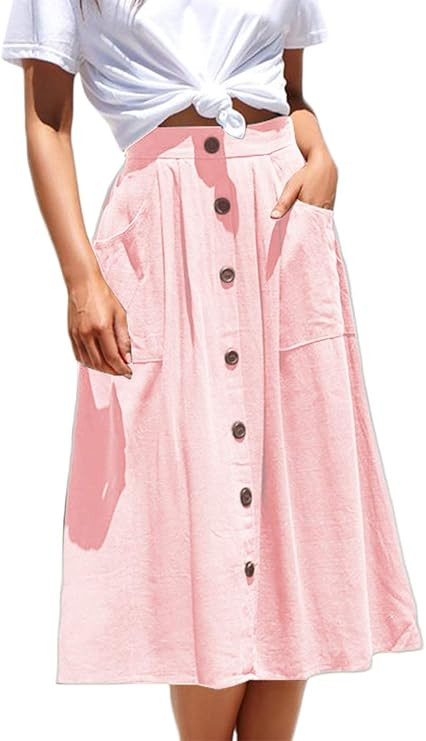 Meyeeka Womens Casual High Waist Flared A-line Skirt Pleated Midi Skirt with Pocket | Amazon (US)