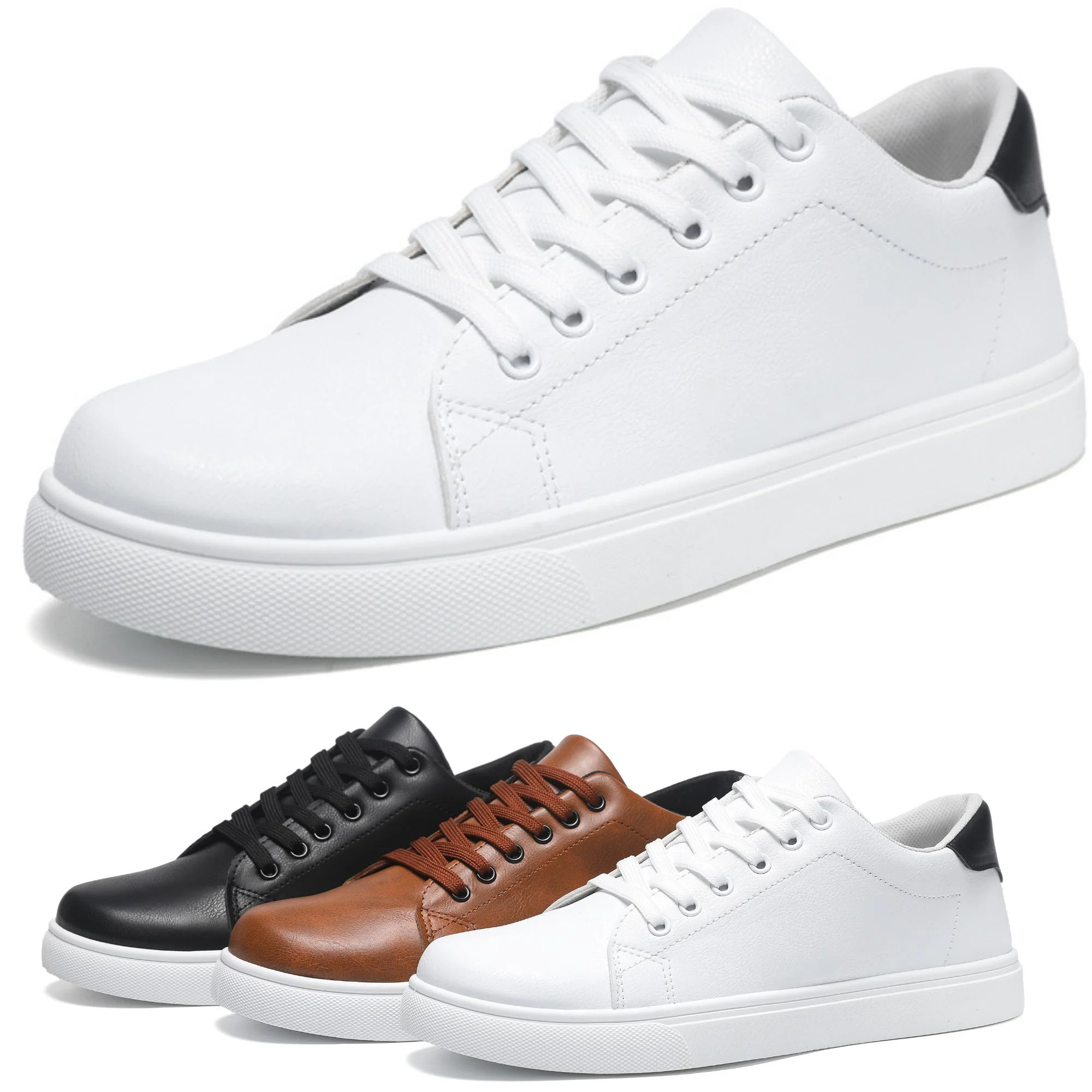 CHICVOMEY Fashion Sneakers for Men Skate Shoes Synthetic Leather White Sneakers Low Top White Ten... | Walmart (US)