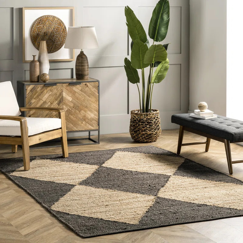 Lowman Checkered Hand Hooked Jute/Cotton Beige/Brown Area Rug | Wayfair North America