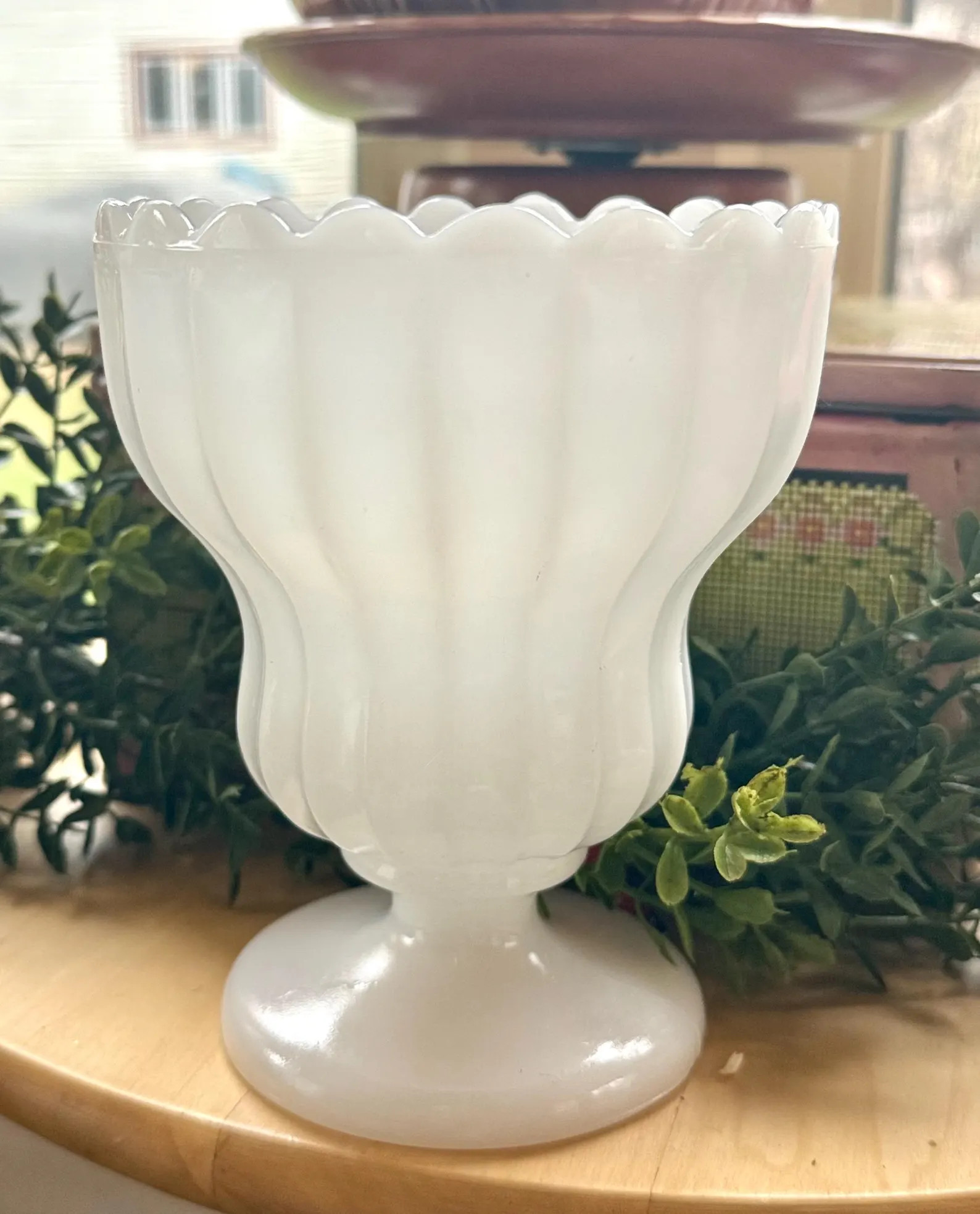 Vintage Milk Glass Scalloped Pedestal Compote Dish | Etsy (US)