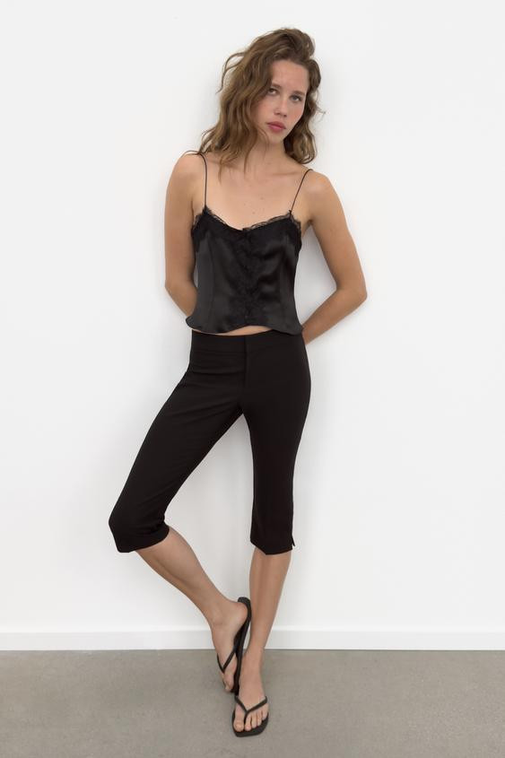 SATIN EFFECT LACE CROP TOP | Zara US
