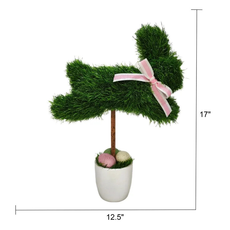 Faux Grass Running Bunny Topiary, Green, 17", Easter by Way To Celebrate | Walmart (US)