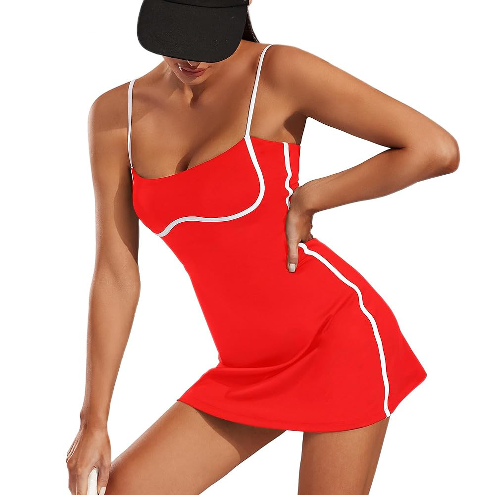 Move With You Womens Workout Tennis Dress with Built-in Bra & Shorts Pockets Sleeveless Exercise ... | Amazon (US)