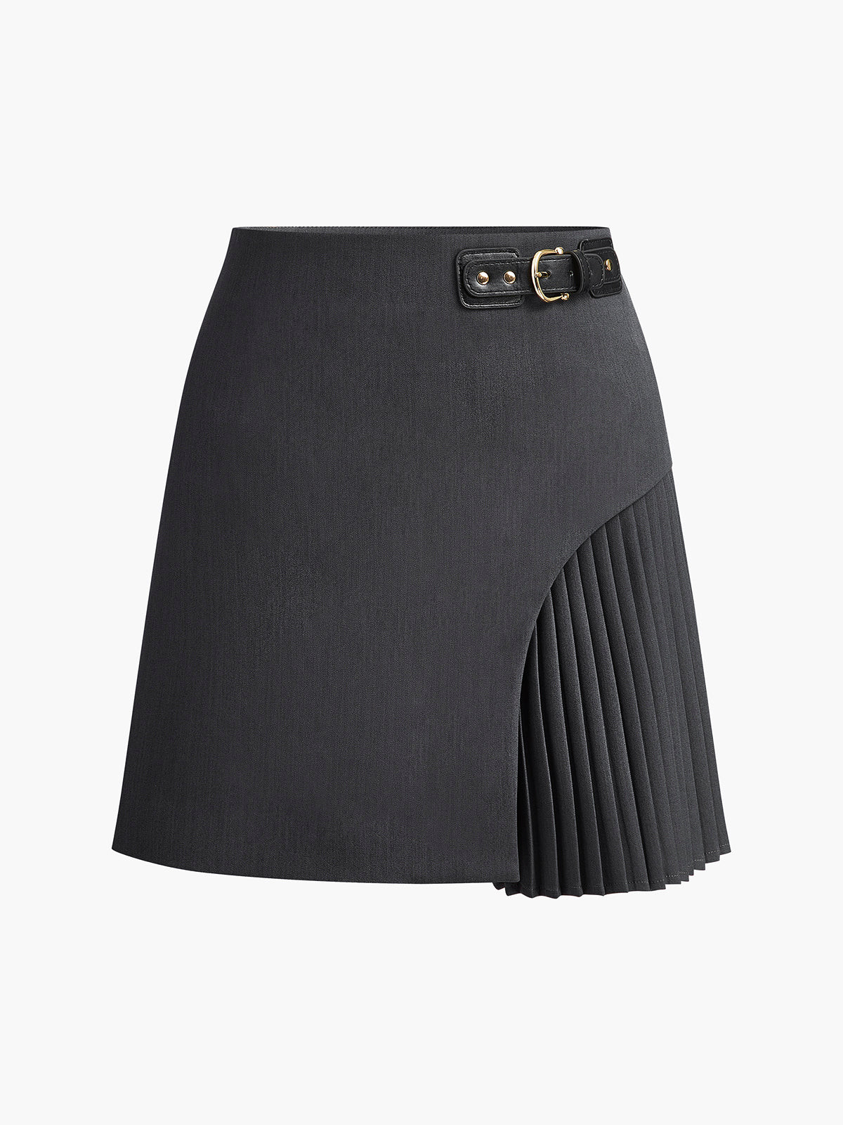 Side Pleated Buckle Belted Skirt | Commense