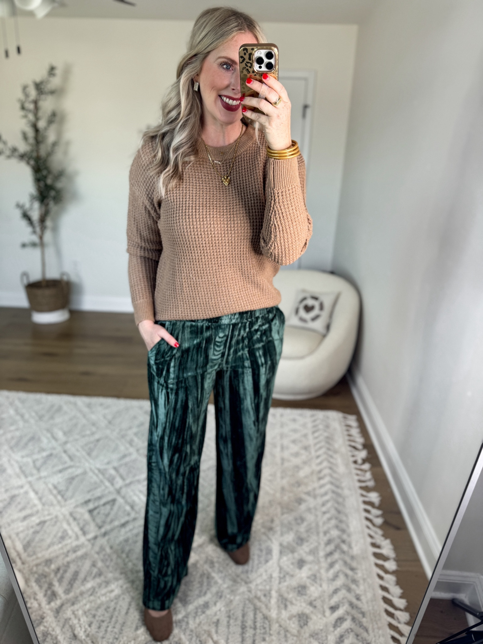 Daily try on, Walmart outfit, Walmart fashion, time and tru, waffle sweater, velvet pants, thanksgiving outfit 

Medium in both 

#LTKSeasonal #LTKStyleTip #LTKFindsUnder50
