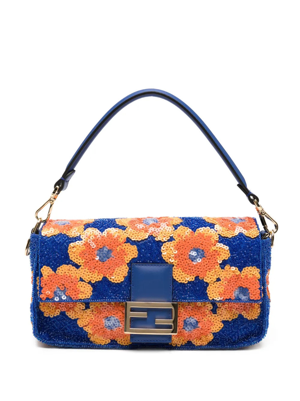 FENDI Baguette sequin-embellished floral shoulder bag - Blue | Farfetch Global
