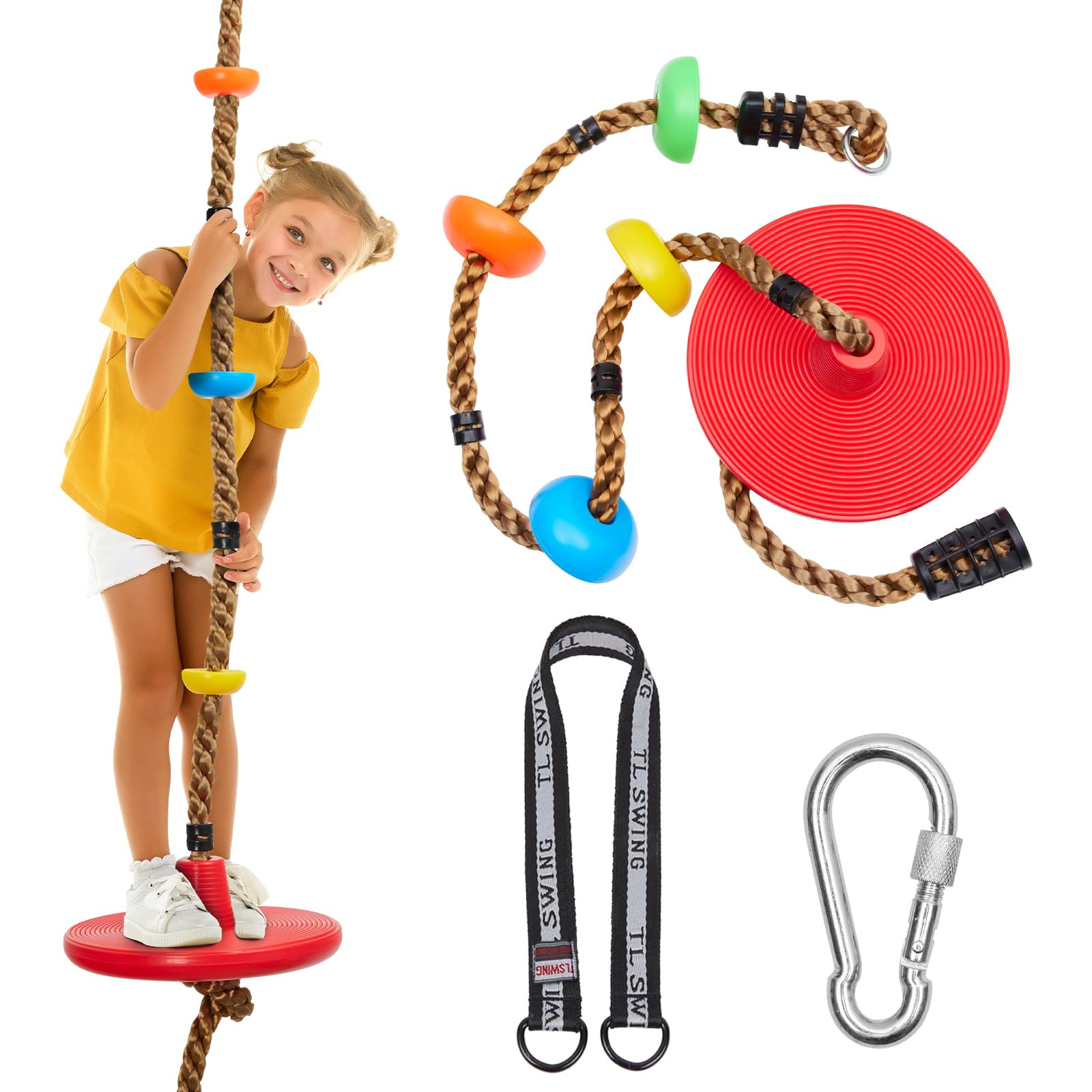 DECORLIFE Adjustable Rope Swing for Kids, Climbing Rope Disc Swing with Platforms, Carabiner and ... | Amazon (US)