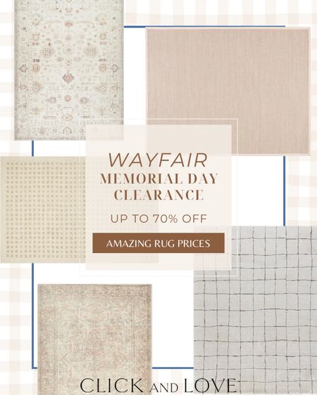 Wayfair Memorial Day sale 👏🏼 up to 70% off! Now is the time to grab these beautiful rugs ! 

Indoor rug, neutral rug, rug sale, clearance sale, Memorial Day sale, Memorial Day, Wayfair clearance , wayfair, area rug, rug styling, Living room, bedroom, guest room, dining room, entryway, seating area, family room, Modern home decor, traditional home decor, budget friendly home decor, Interior design, shoppable inspiration, curated styling, beautiful spaces, classic home decor, bedroom styling, living room styling, style tip,  dining room styling, look for less, designer inspired

#LTKSaleAlert #LTKHome #LTKStyleTip