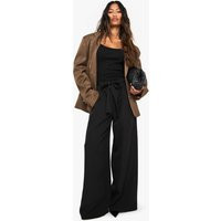 boohoo Women's Woven Pleated Belted Wide Leg Trouser in Black | Size: 2 | boohoo (US & Canada)