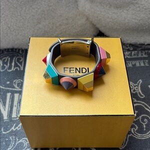 Fendi Leather Geometrical Multicolored Bracelet with Box | Poshmark