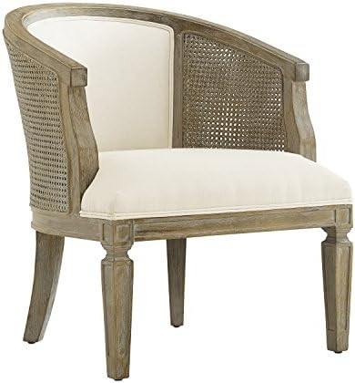 Benjara Mesh Design Wooden Accent Chair with Fabric Upholstery,Cream and Brown, | Amazon (US)