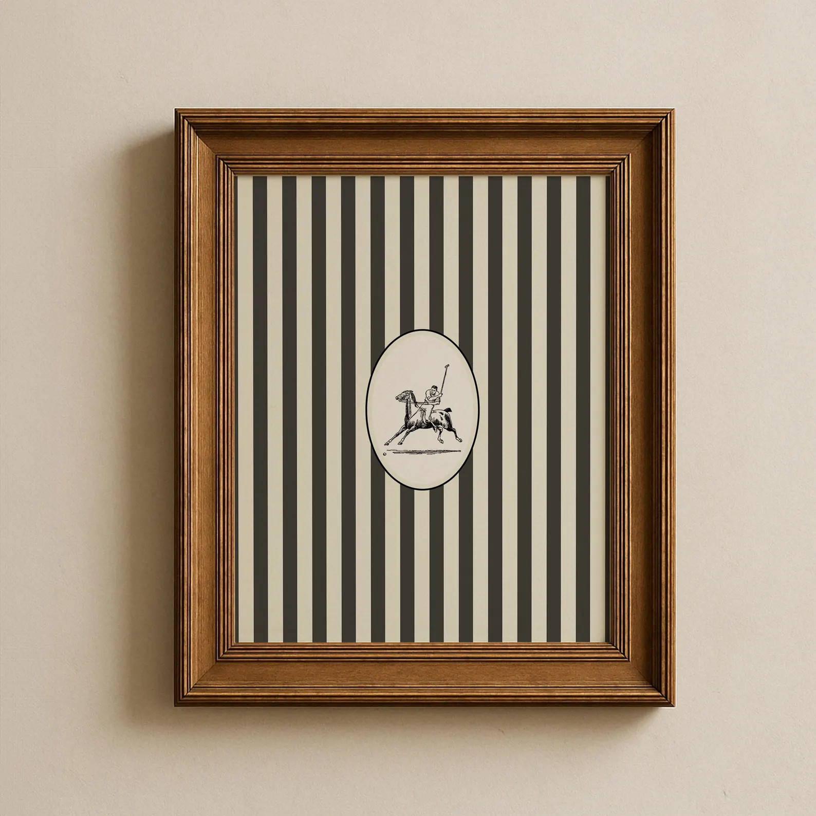 Black and White Striped Polo Player Print: Trendy Cottage Decor, Digital Downloads, Art Print, Gi... | Etsy (US)