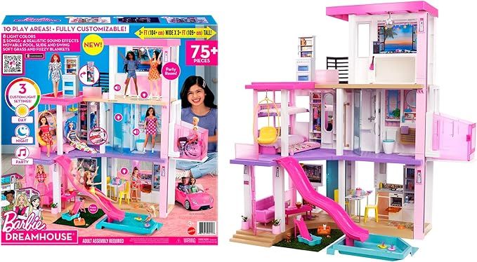 Barbie Dreamhouse (3.75-ft) 3-Story Dollhouse Playset with Pool & Slide, Party Room, Elevator, Pu... | Amazon (US)