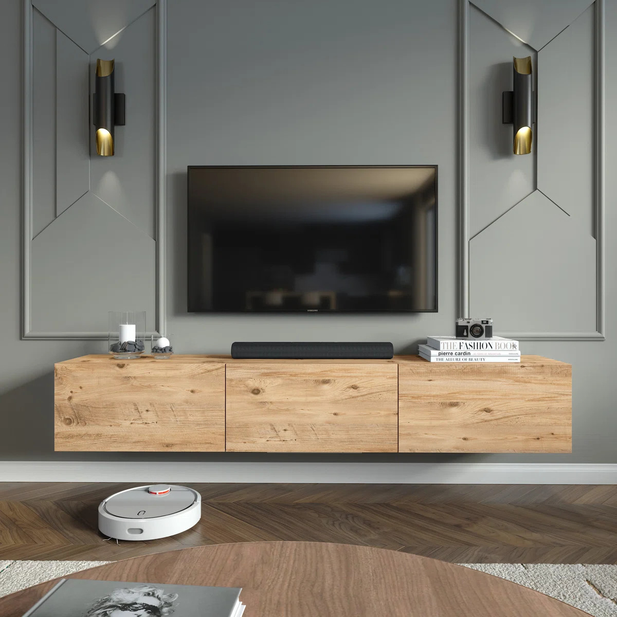 Colima Modern Floating TV Stand Up to 80" TVs, Wall-Mounted Media Console with Storage, Light Bro... | Wayfair North America