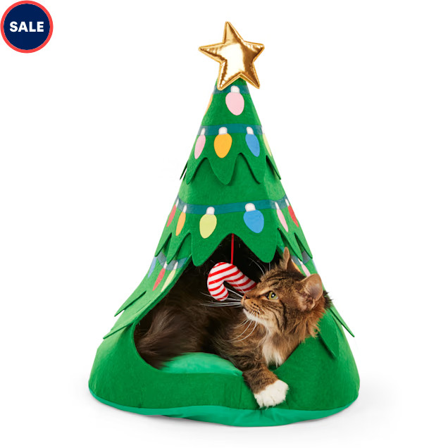 More and Merrier All Spruced Up Christmas Tree Cat Bed, 18" L X 18" W X 16" H | Petco