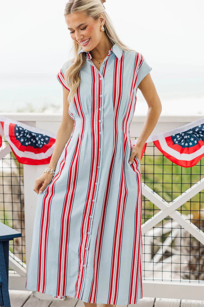 Feels Feminine Blue Striped Midi Dress | The Mint Julep Boutique