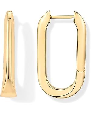 PAVOI 14K Gold Plated Sterling Silver Posts U-Shaped Link Hoop Earrings for Women | Lightweight L... | Amazon (US)