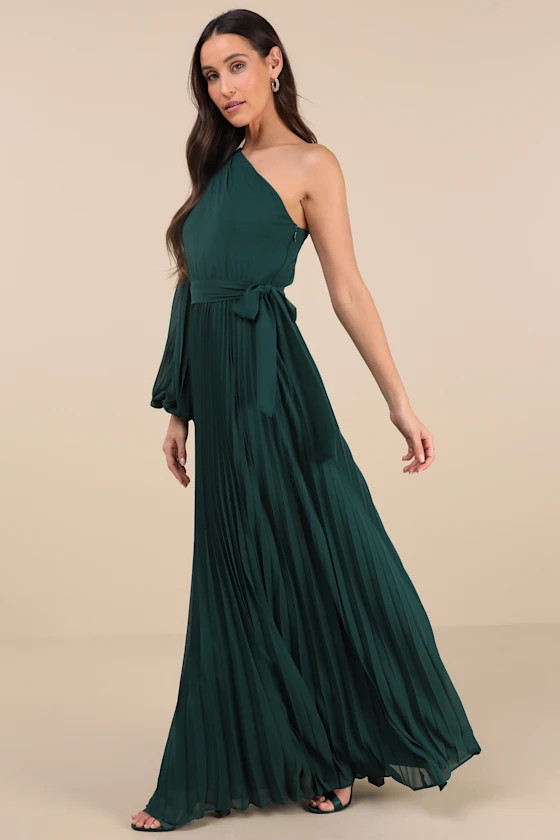 Divine Charm Emerald Green One-Shoulder Maxi Dress | Lulus