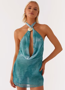 Oceans Away Deep Cowl Mini Dress - Green Tie Dye | Peppermayo (Global)