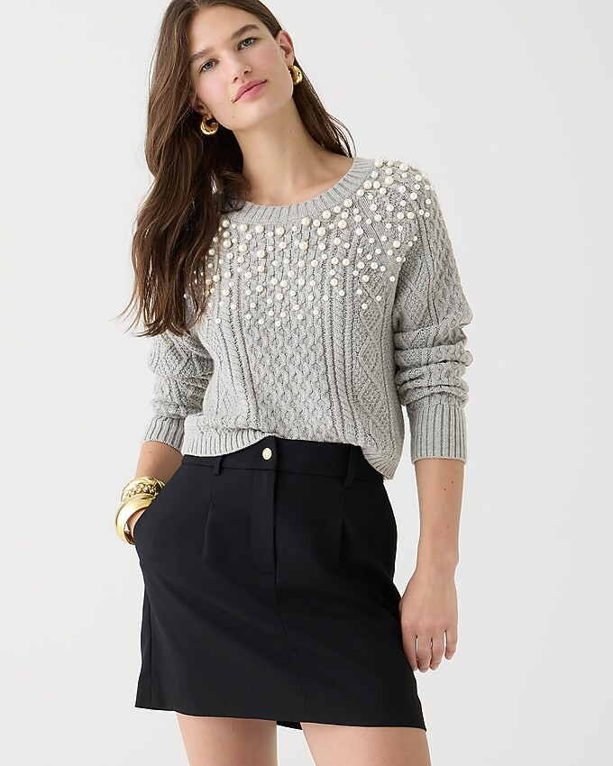 Pearl embellished cotton cable-knit sweater | J. Crew US