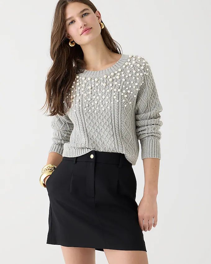 Pearl embellished cotton cable-knit sweater | J.Crew US