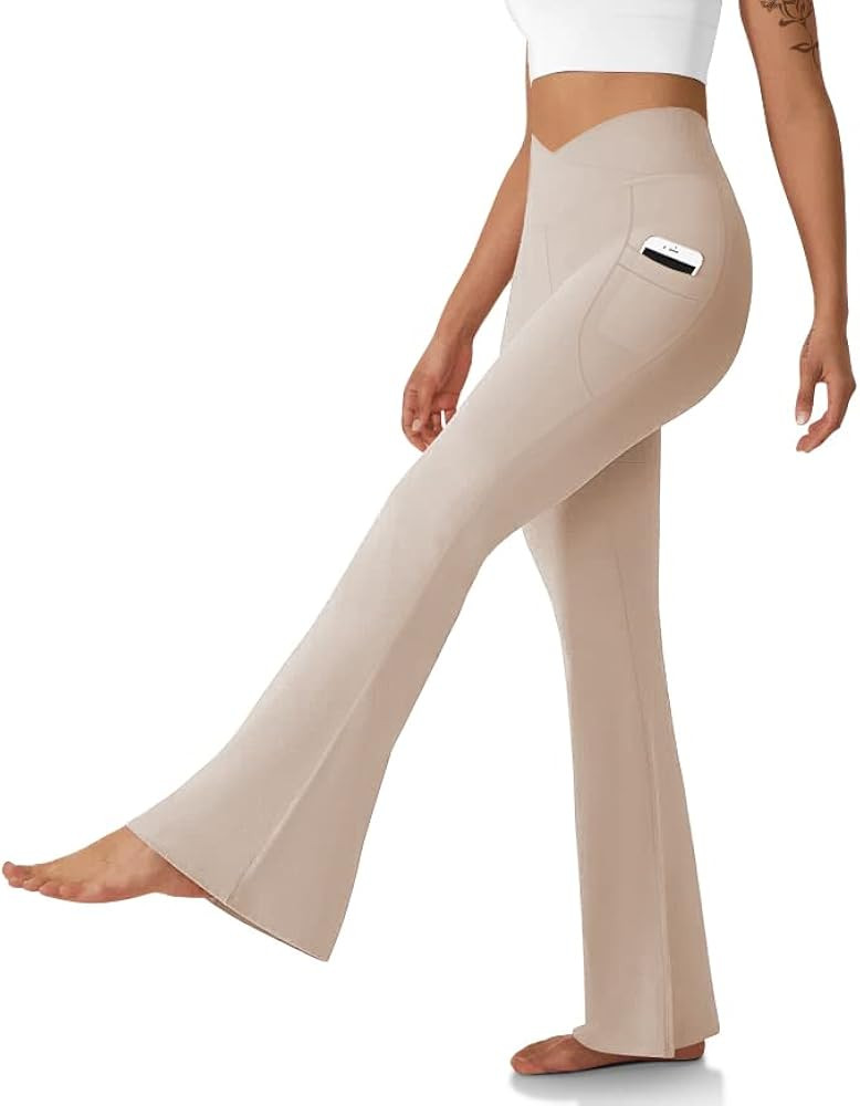 DLOODA Women's Flare Leggings with Pockets-Crossover High Waisted Bootcut Yoga Pants-Tummy Contro... | Amazon (US)