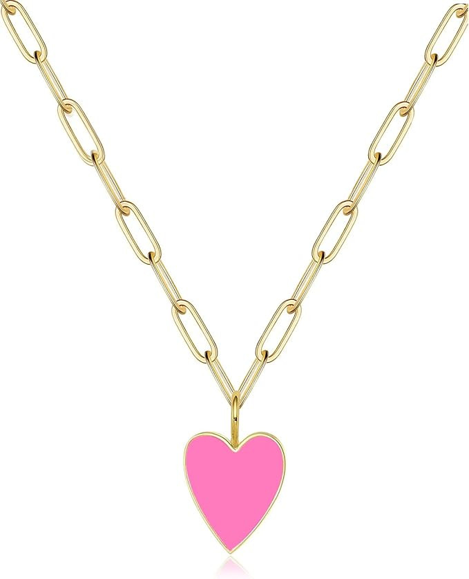 Amazon.com: Pink Heart Necklaces Preppy Jewelry Necklace for Women Hot Pink Jewelry Cute Necklace... | Amazon (US)